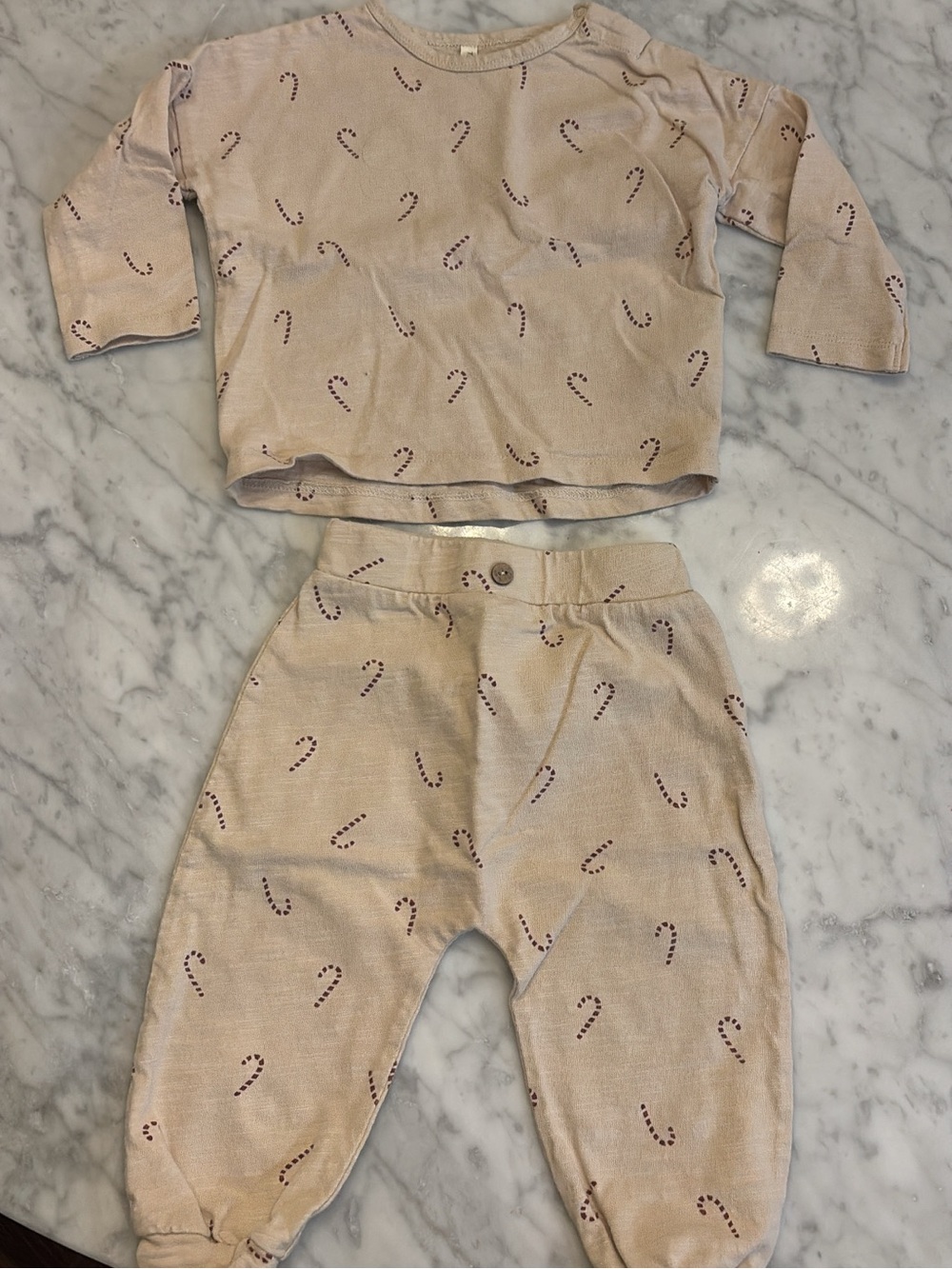 Kids Set - Beige Candy Cane Print